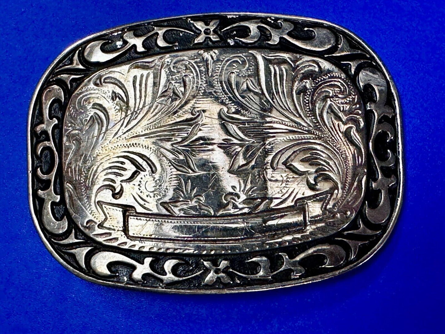 Vintage Blank Award Ribbon Scroll To Engrave Flower Swirl Design Belt Buckle