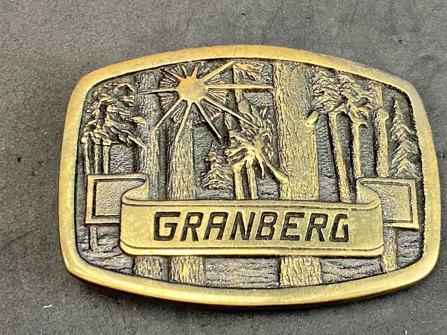 Vintage BTS GRANBERGs Industries solid brass promotional belt buckle