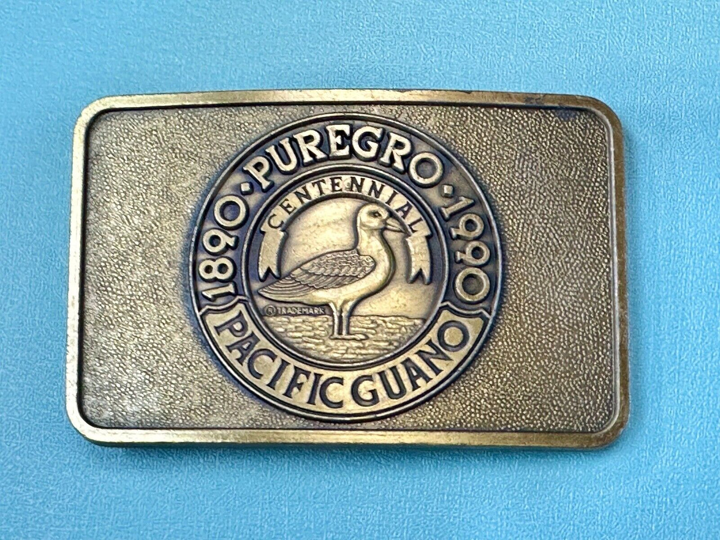 1990 Puregro Pacific Guano Centennial Celebration vintage belt buckle