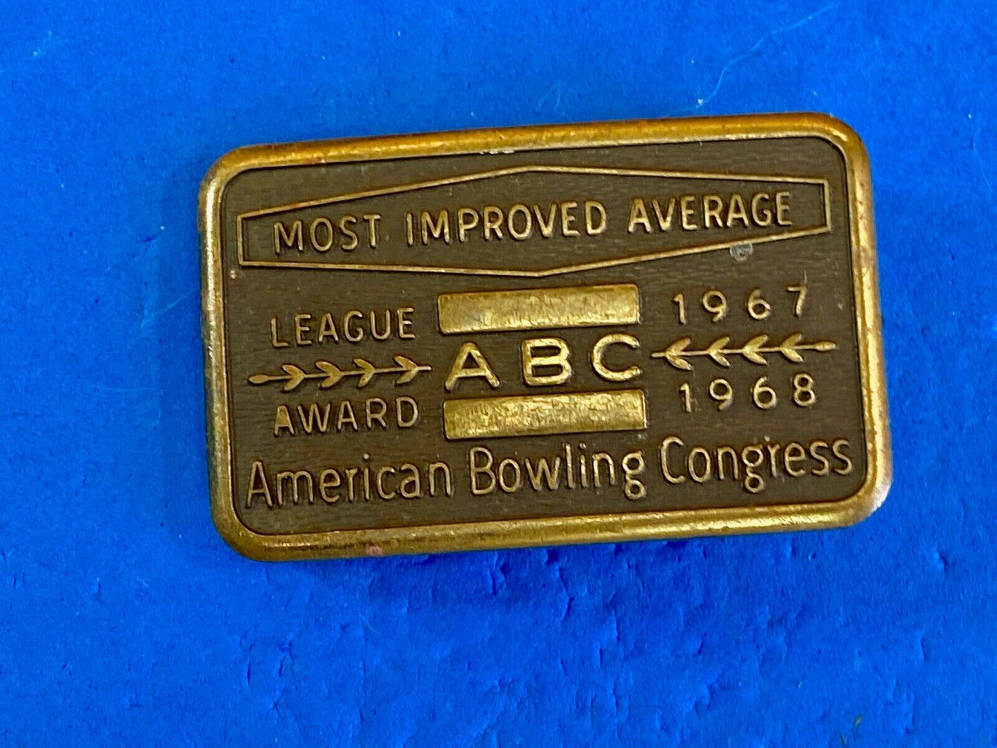 Vintage 67 68 American Bowling Congress Most Improved Average Award Belt Buckle