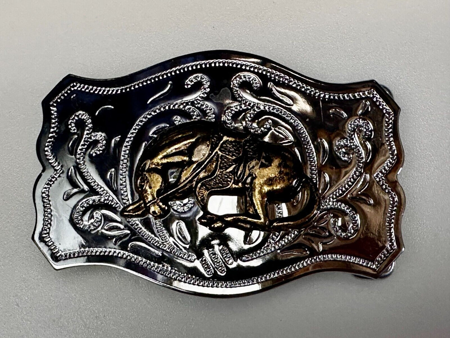 Vintage Cowboy Saddle Bronc Bucking Horse Two tone Belt Buckle