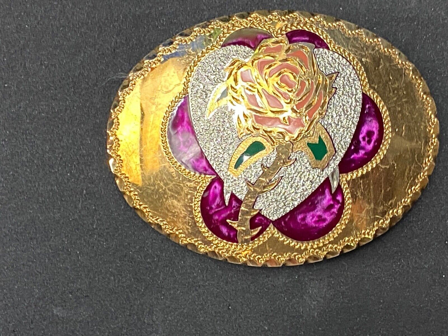 Beautiful Rose - S. O. Steele 1993 vintage inlaid artisan QUALITY belt buckle