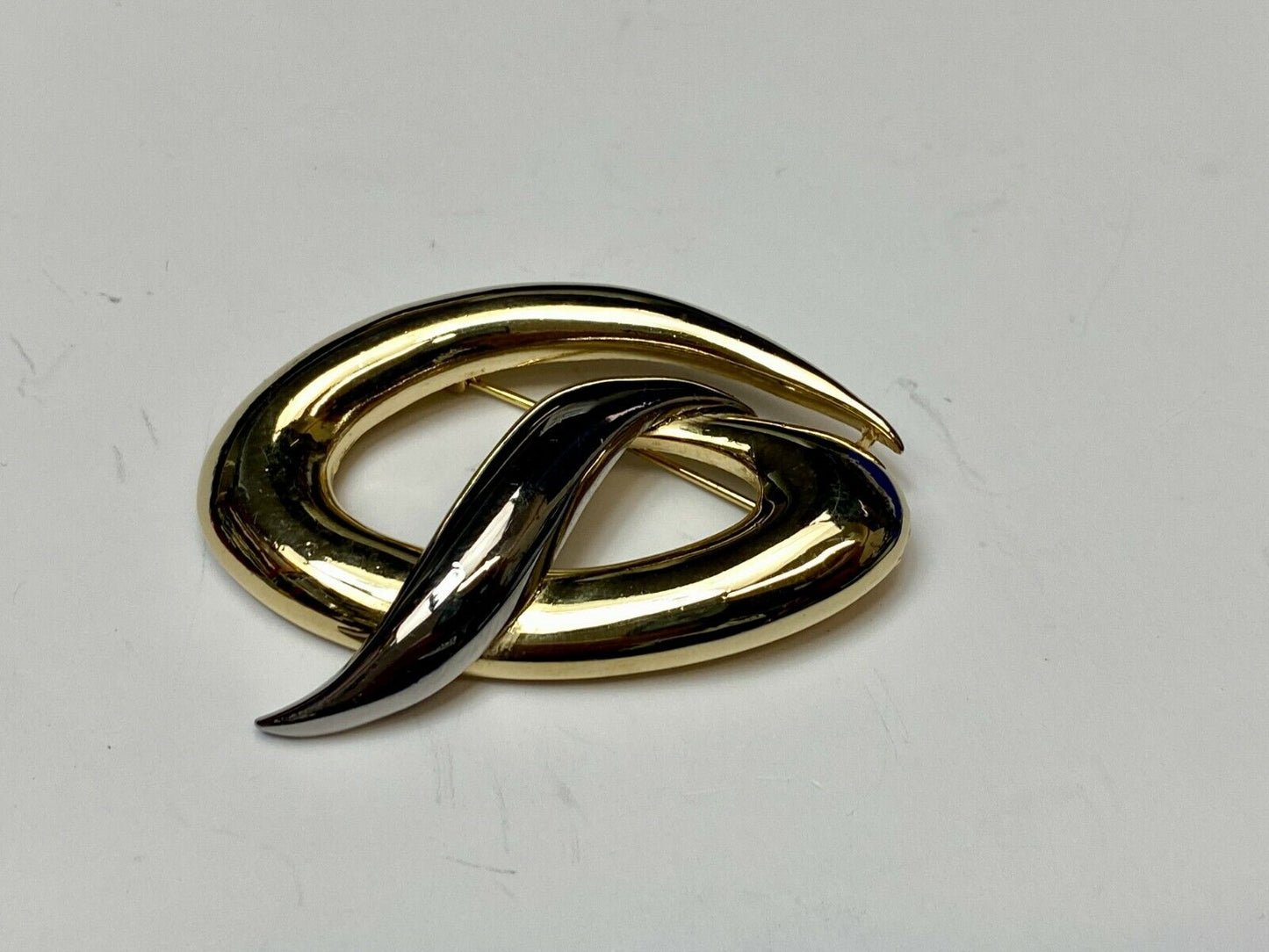 Vintage Brooch MJENT M Jent gold tone Abstract swirl wave Large lapel pin