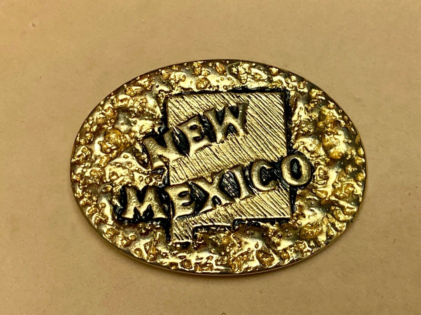 The Great State Of New Mexico Gold Tone Chunky Vintage Belt Buckle