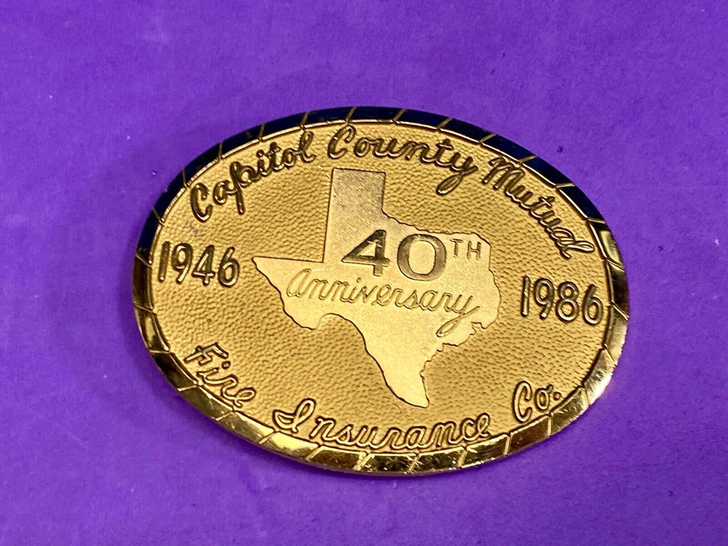 Vintage Capitol County Mutual Texas 40Th Fire Insuriance Co Baliour Belt Buckle