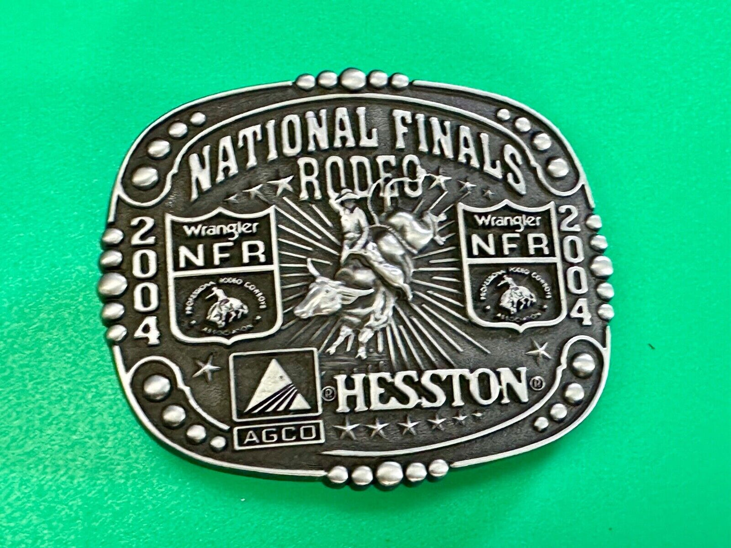 2004 Youth Sized Hesston National Finals Rodeo Bull Riding Cowboys belt buckle