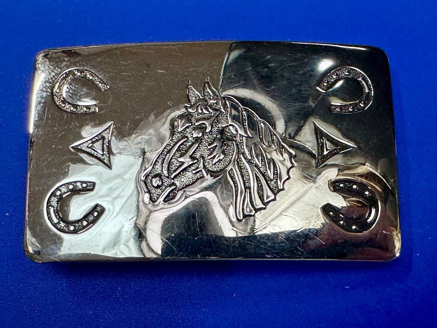 vintage horse head & western symbols cowboys cowgirls belt buckle by Chambers