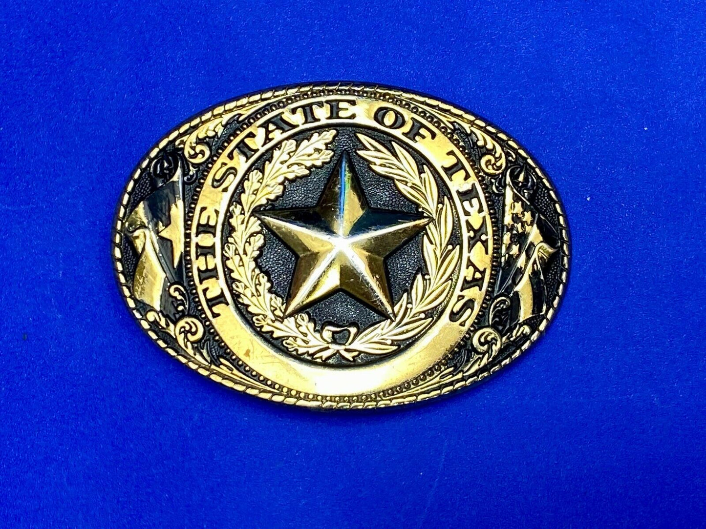 The State Of Texas Star Flag Ornate Gold Color Western Belt Buckle Marked W