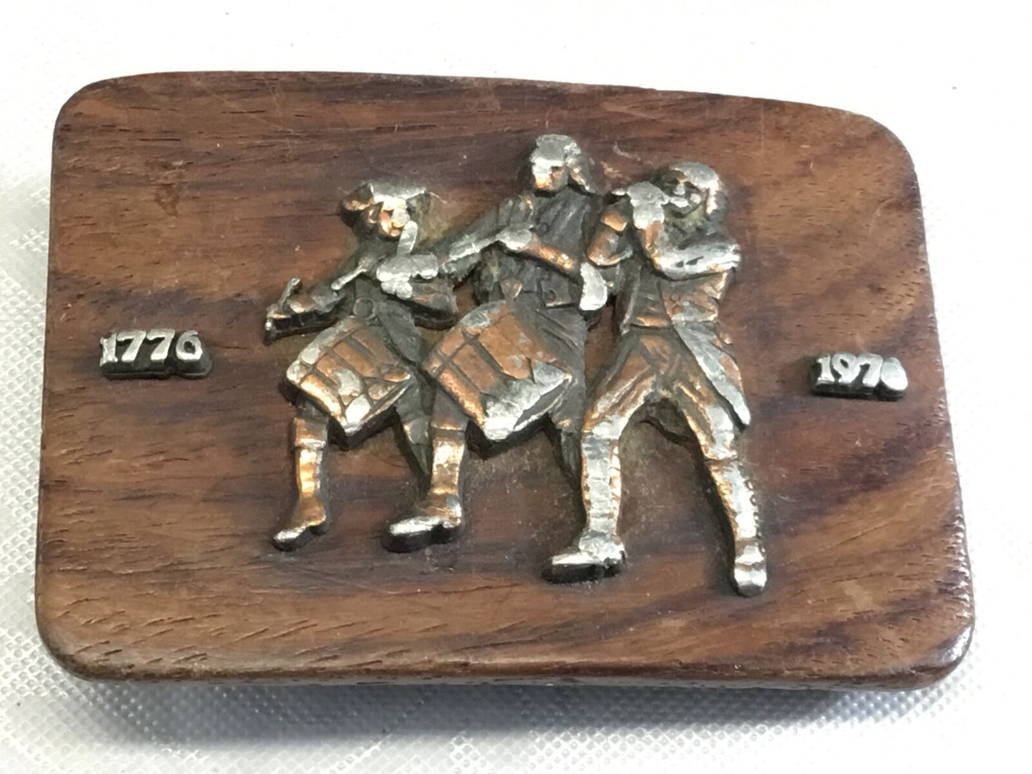 Bicentennial 1776-1976 American Fife & Drum Artisan Wood Belt Buckle