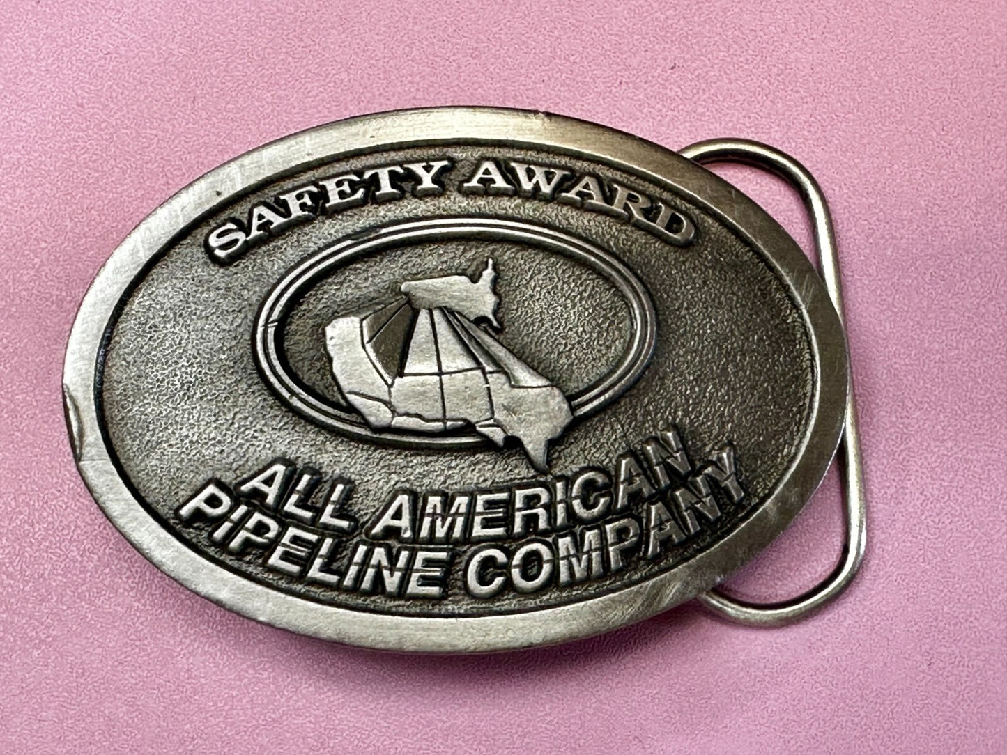 All American Pipeline Company Safety Award Worker Commemorative 1994 Belt Buckle