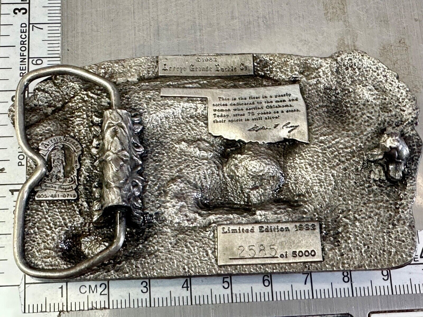 1982 Oklahoma State Commemorative Series limited belt buckle by Arroyo Grande