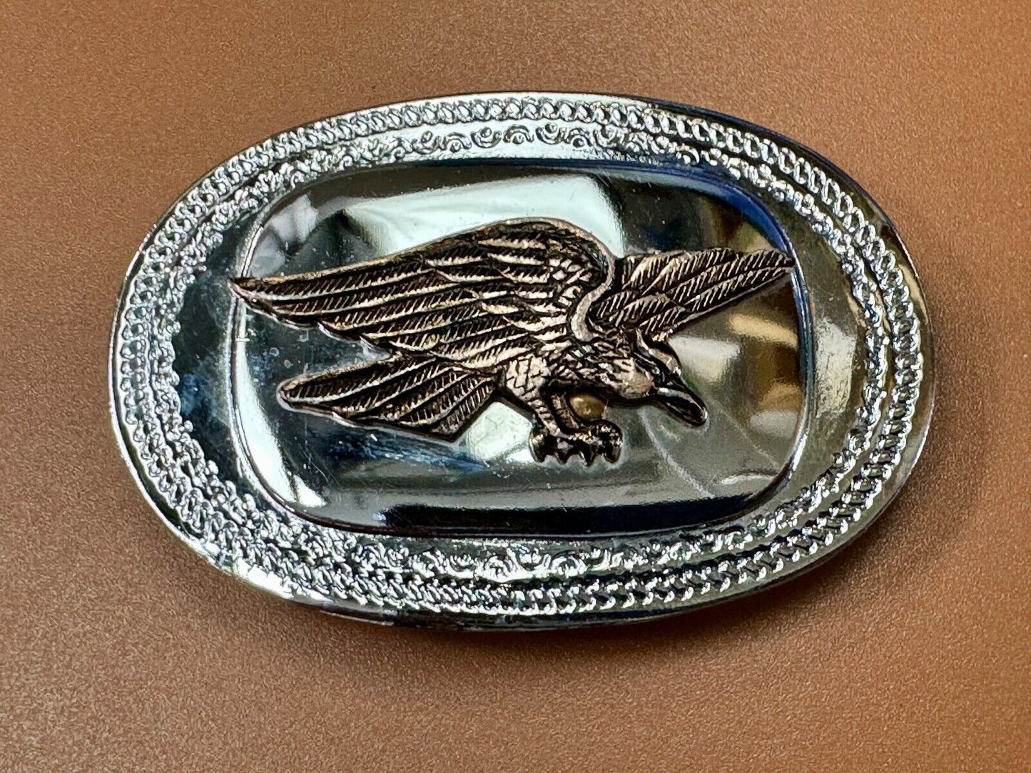 The Eagle Hunting Prey Flying Wings Wide Vintage Mirrored two tone belt buckle