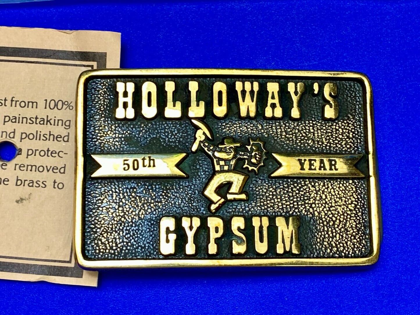 Vintage Holloways Gypsum Company Texas Solid Brass Bts Advertising Belt Buckle
