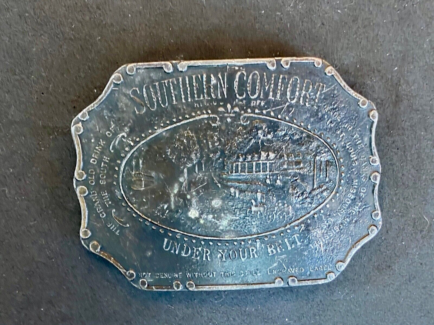 Vintage 70S Southern Comfort "Under Your Belt" Belt Buckle Brass Whiskey