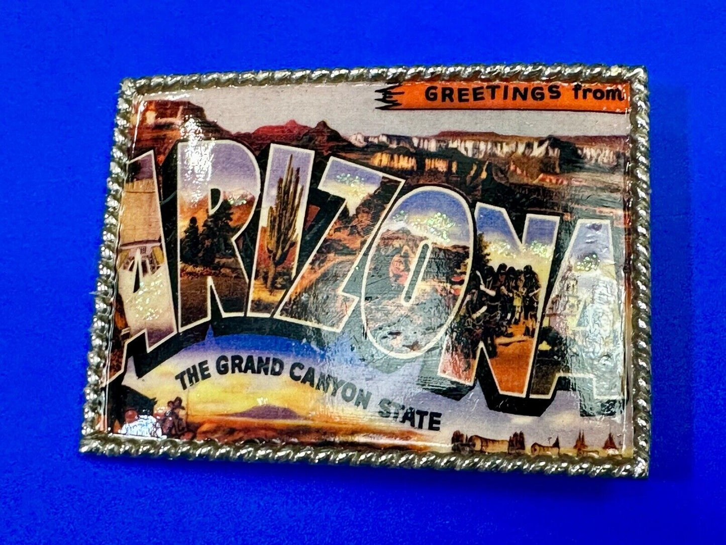 The Beautiful State of Arizona AZ post card style picture belt buckle