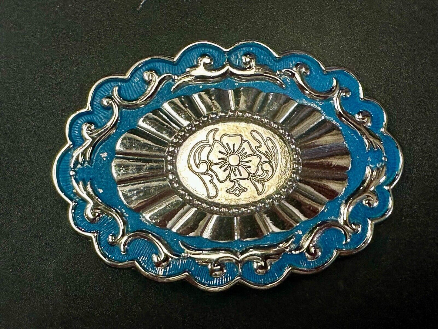 22 x 30 mm Silver & Blue Blank Belt Buckle TO GLUE Your Cabochon Gem Stone