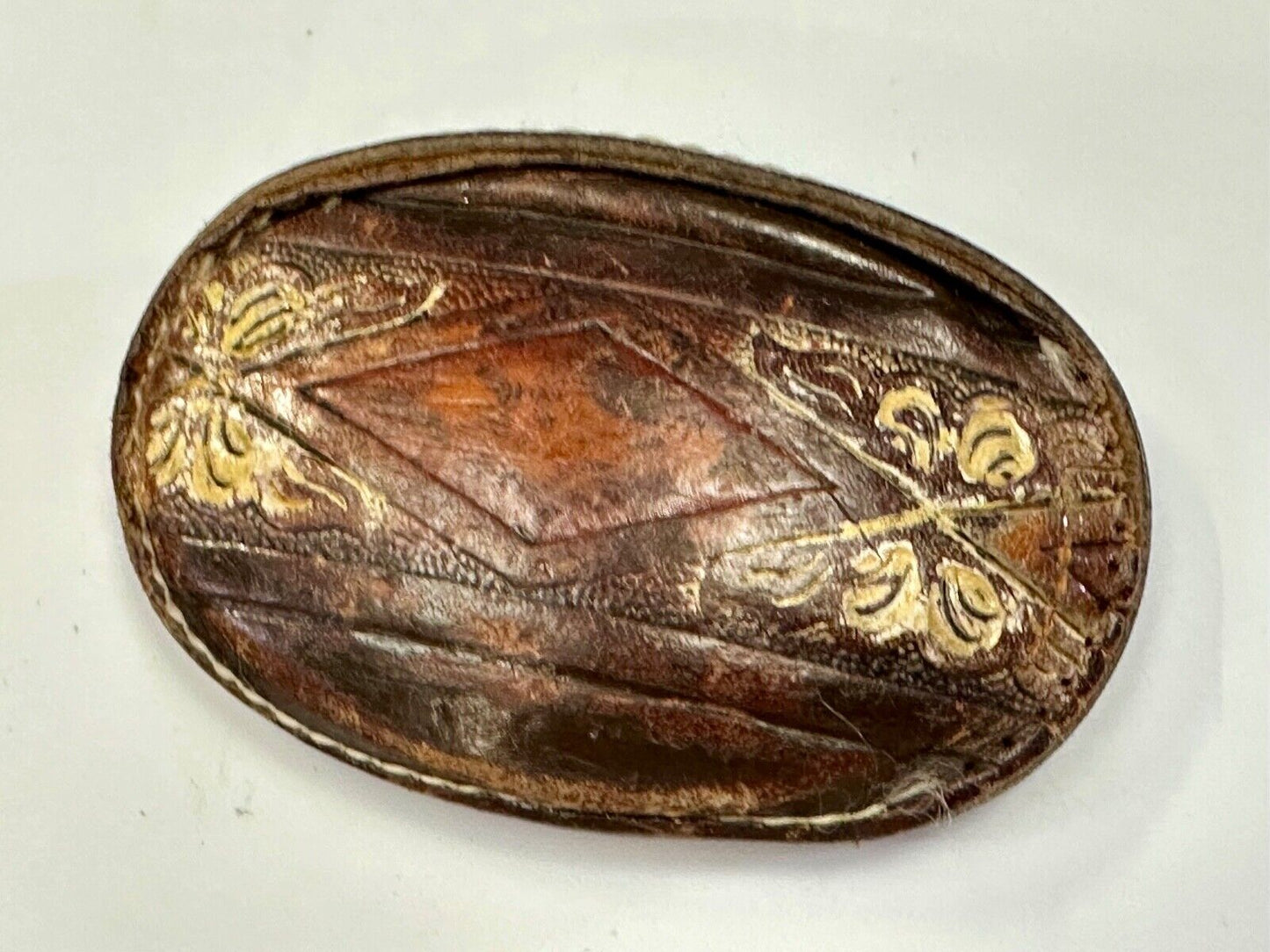 Vintage Cow Hyde Hand finished oval leather belt buckle