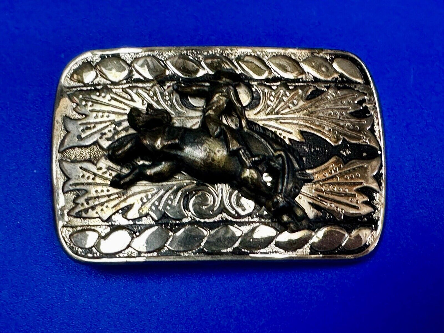 Vintage Cowboy on bucking bull bronc western two tone belt buckle