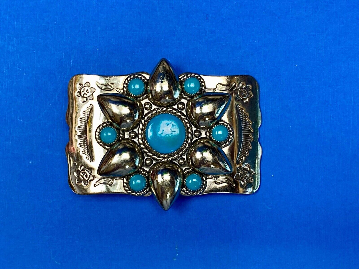 Beautiful Nickel Silver Southwestern 2.5" Wide Belt Buckle By Bell