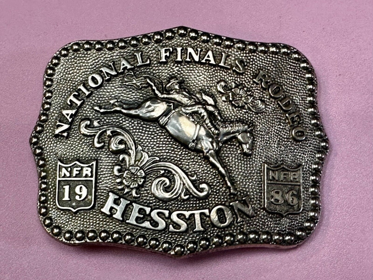1986 Hesston National Finals Rodeo NFR Rodeo Cowboys NOS Western Belt Buckle