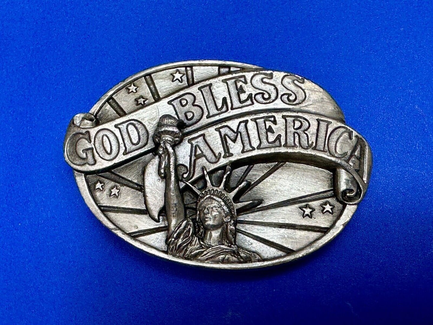 Vintage 1986 god bless America statue of lady liberty American Pride belt buckle
