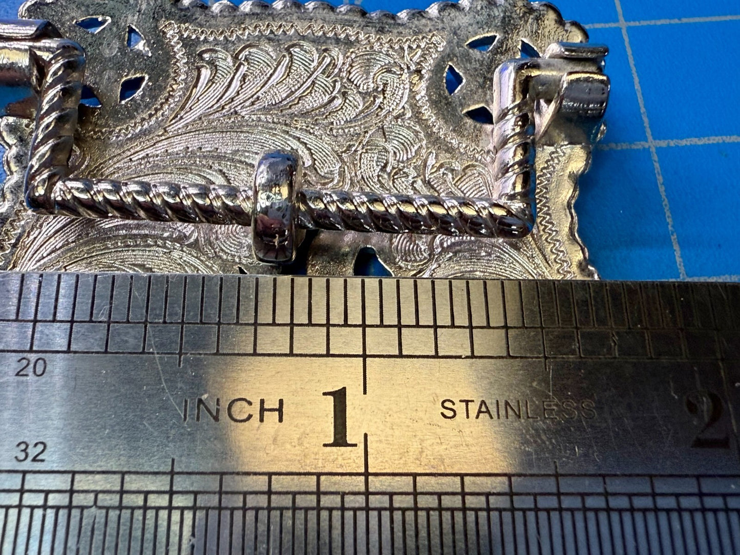 Texas Longhorn Cutout See Through Silver Tone Belt Buckle W/ Stars Award Ribbon