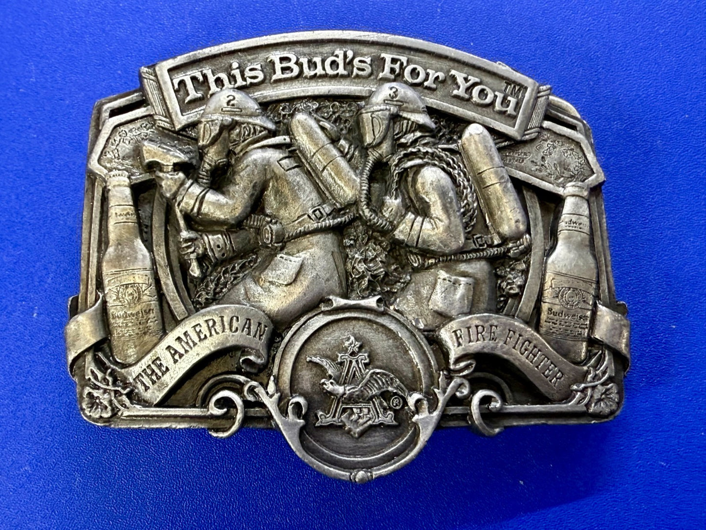 This Bud's For You The American Fire Fighter Anheuser-Busch Inc 1987 Belt Buckle