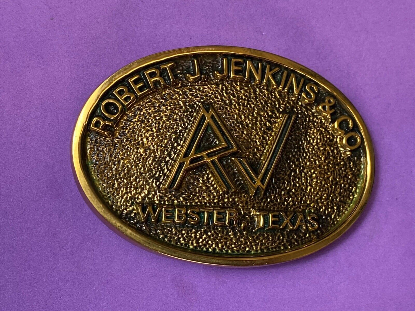 Vintage 1983 Robert Jenkins and co Webster Tx solid brass belt buckle by BTS
