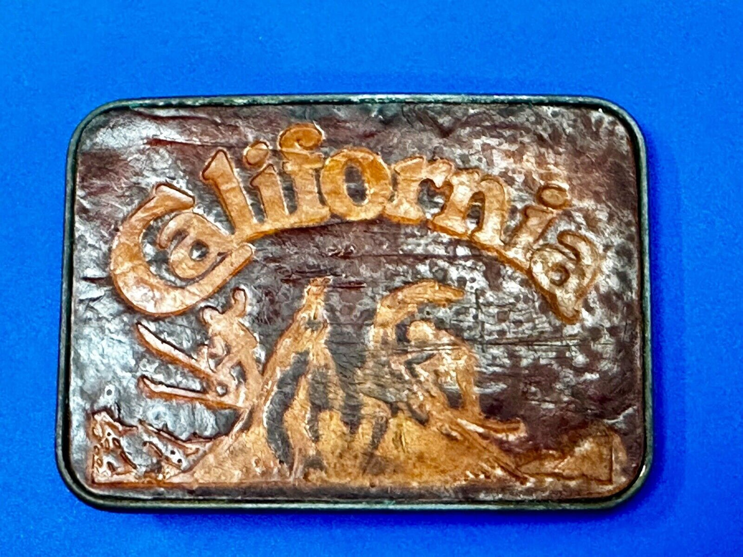 The Great State of California - Retro Brown Faux Leather / Brass Belt Buckle