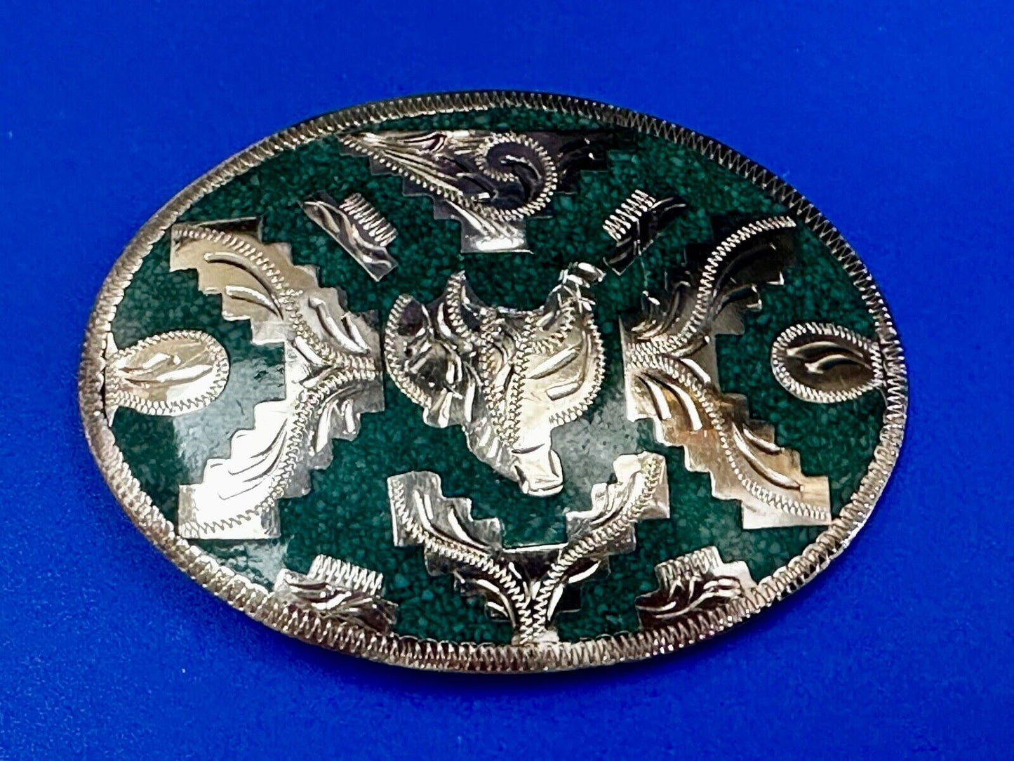 Beautiful Horse Saddle Alpaca Inlaid Southwestern Belt Buckle see magnified view