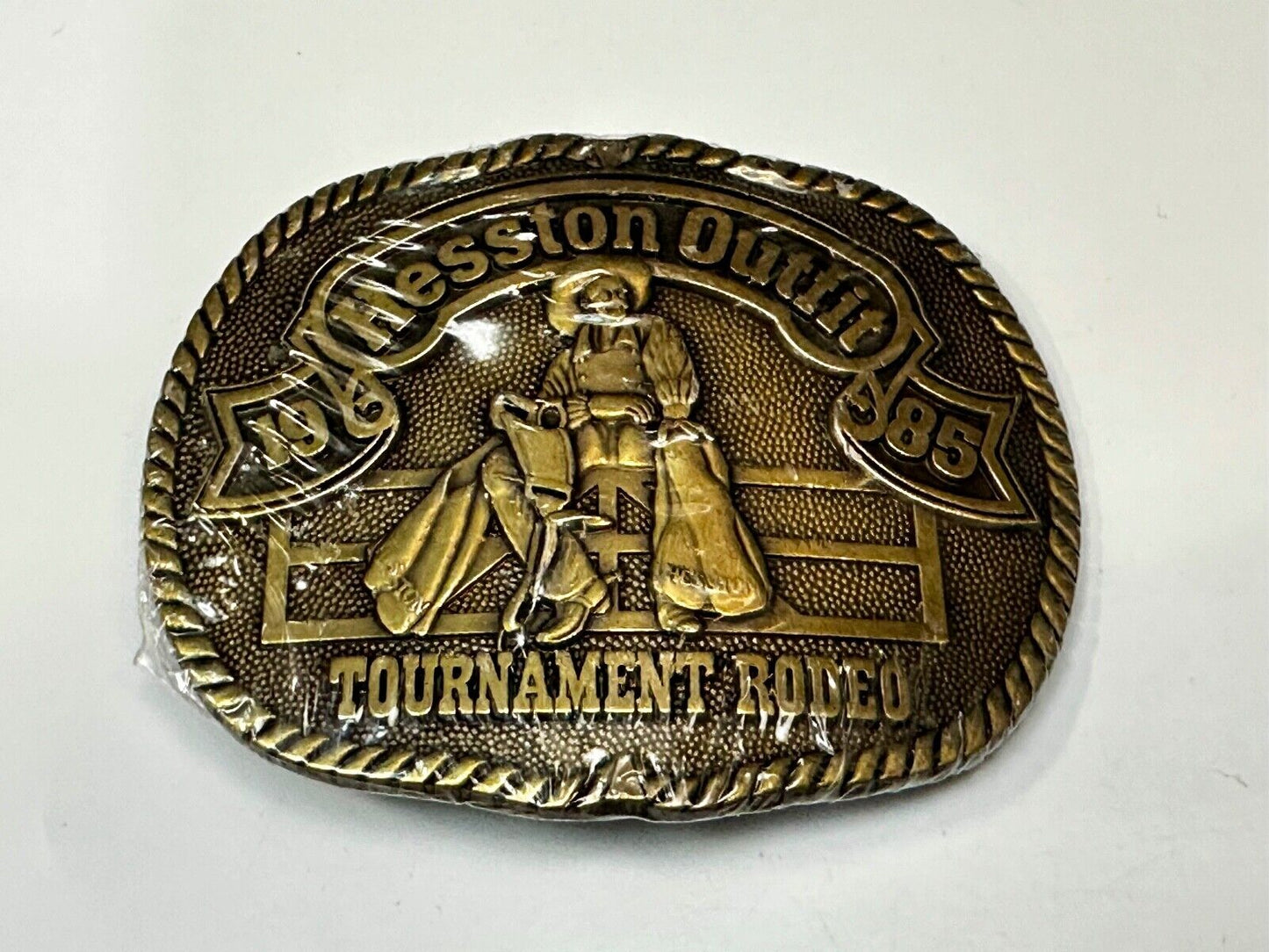 1985 Hesston Outlet Tournament RODEO NFR Vintage Commemorative NOS Belt Buckle