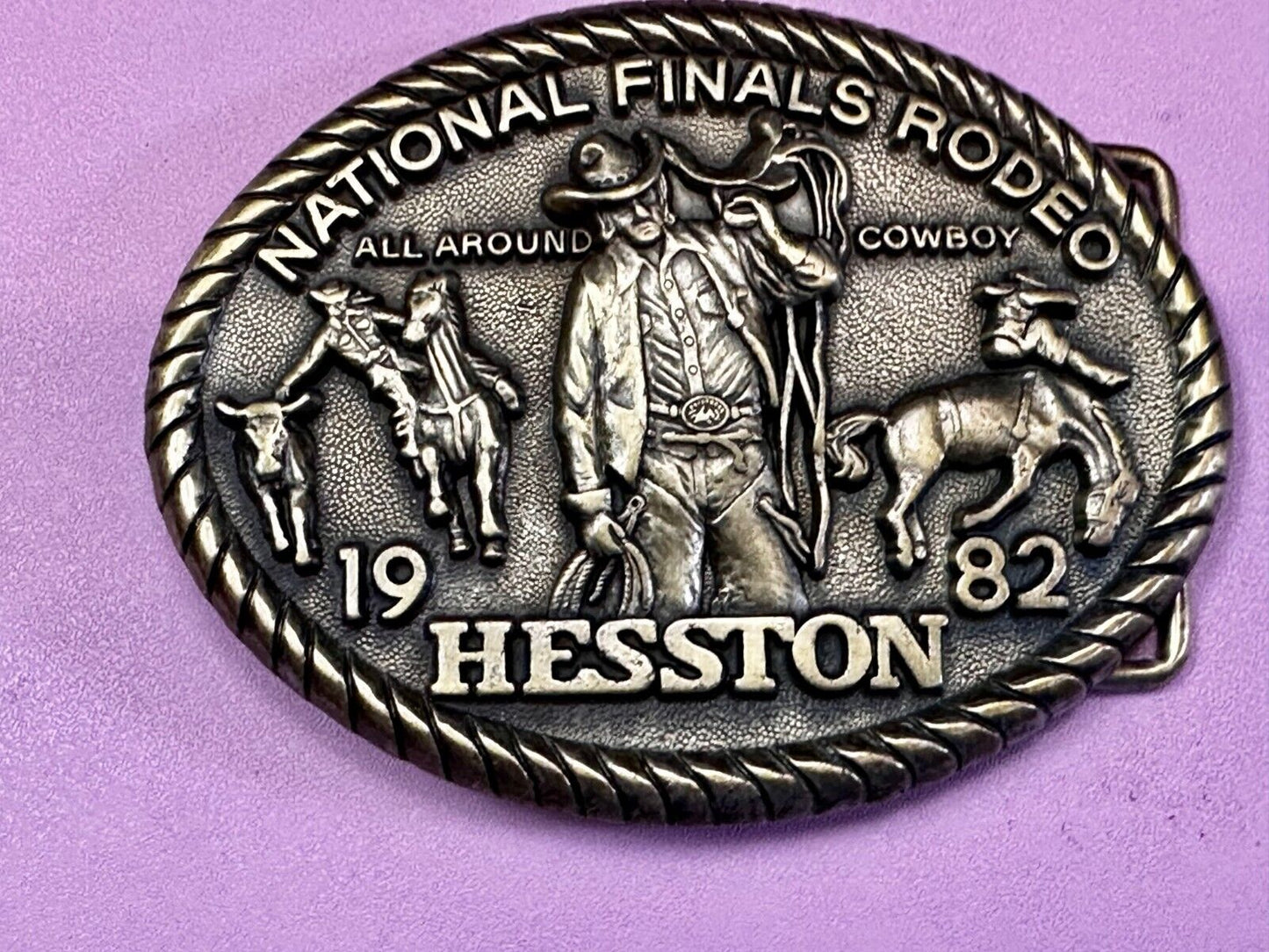 1982 Hesston NFR National Finals Rodeo Cowboys Western Belt Buckle