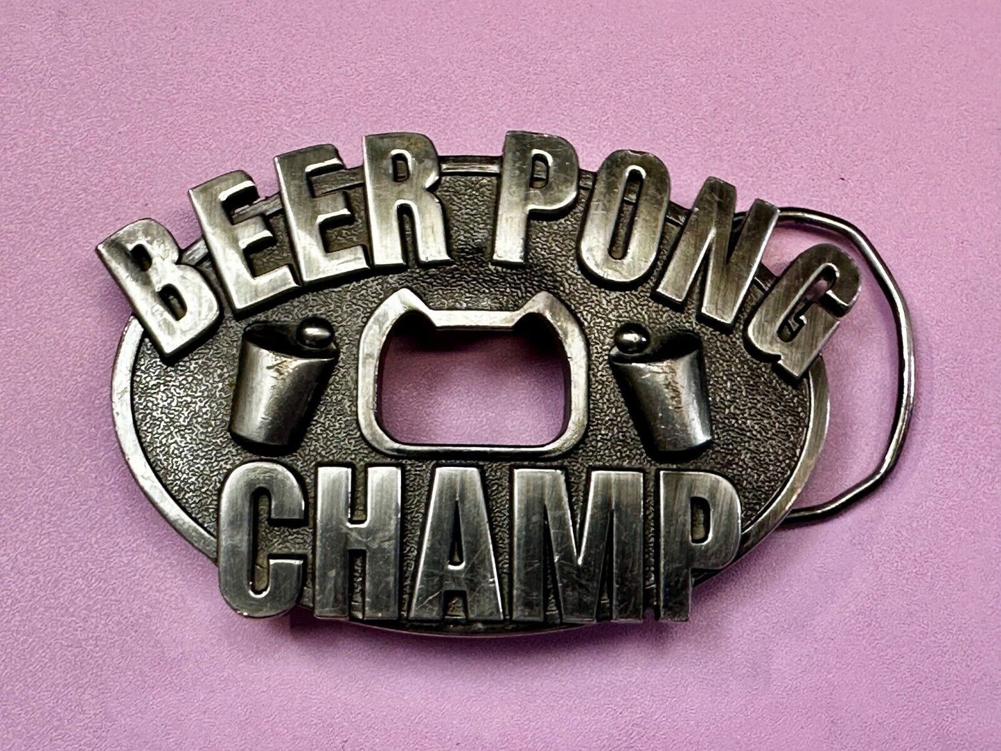 Beer Pong Champ! Vintage Bottle Opener & Belt Buckle by Kalan