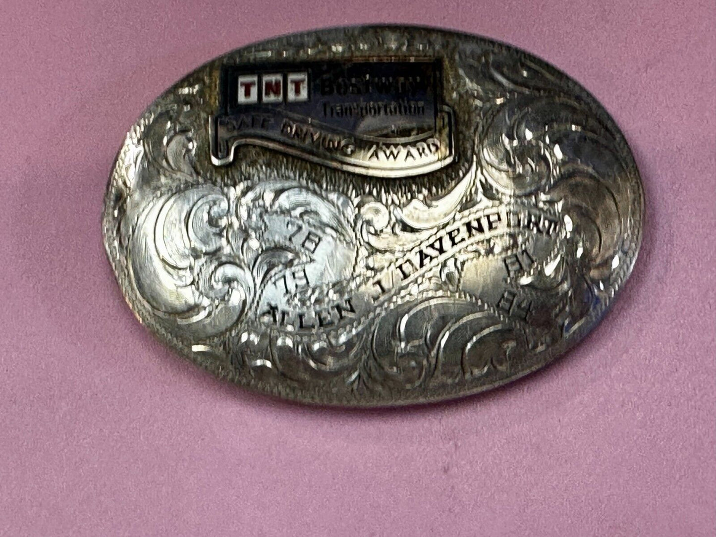 TNT Bestway Transportation Safe Driving Award Belt Buckle by BK Silversmiths