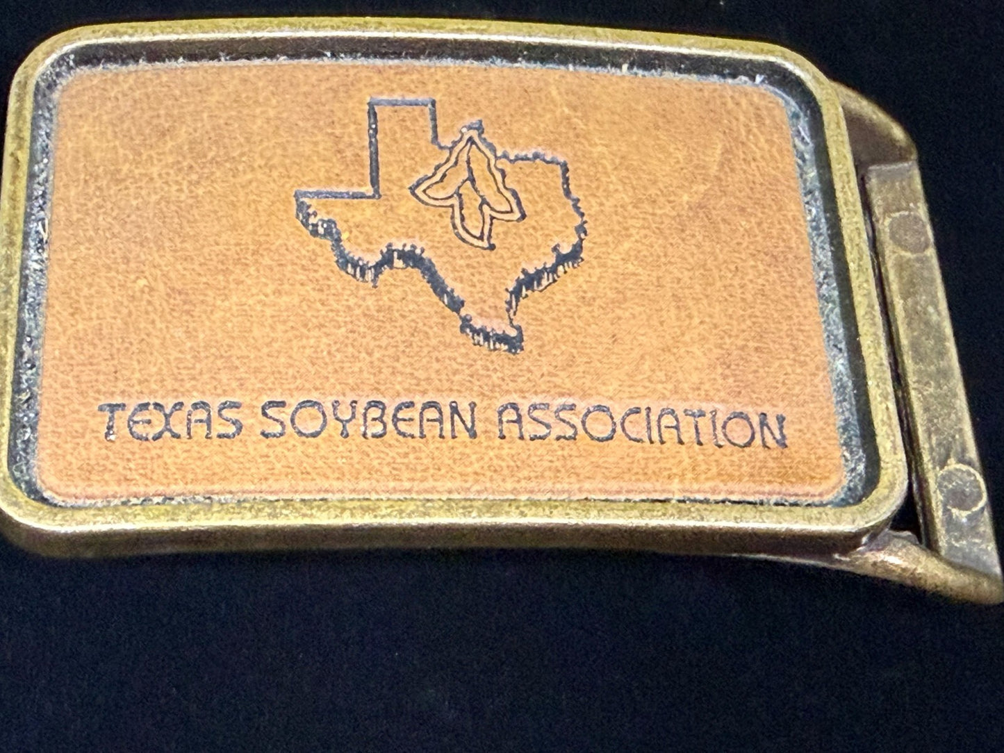 Texas Soybean Association Leather on Metal Commemorative Belt Buckle