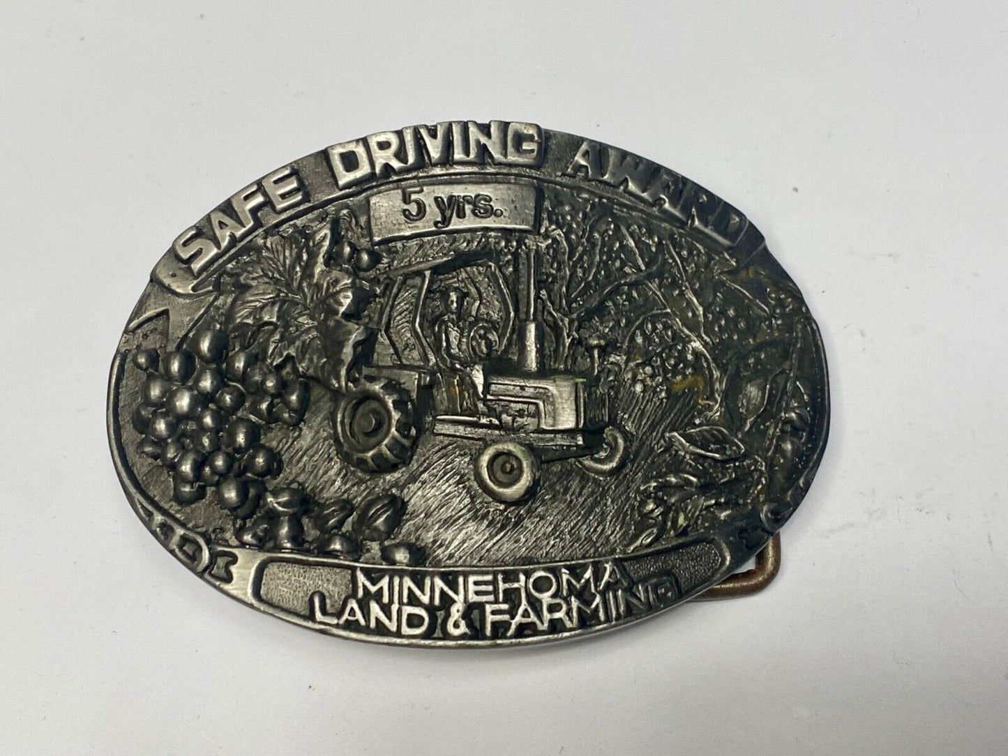 Vintage 5 year Safe Driving Award MineHoma Land and Farms belt buckle