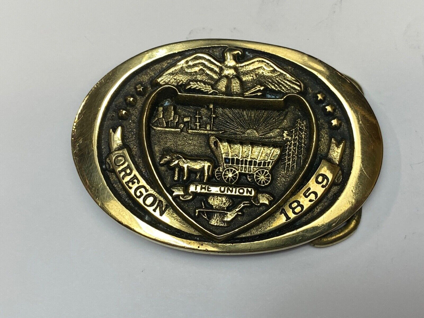 The Union - Oregon 1859 State commemorate solid brass state series belt buckle