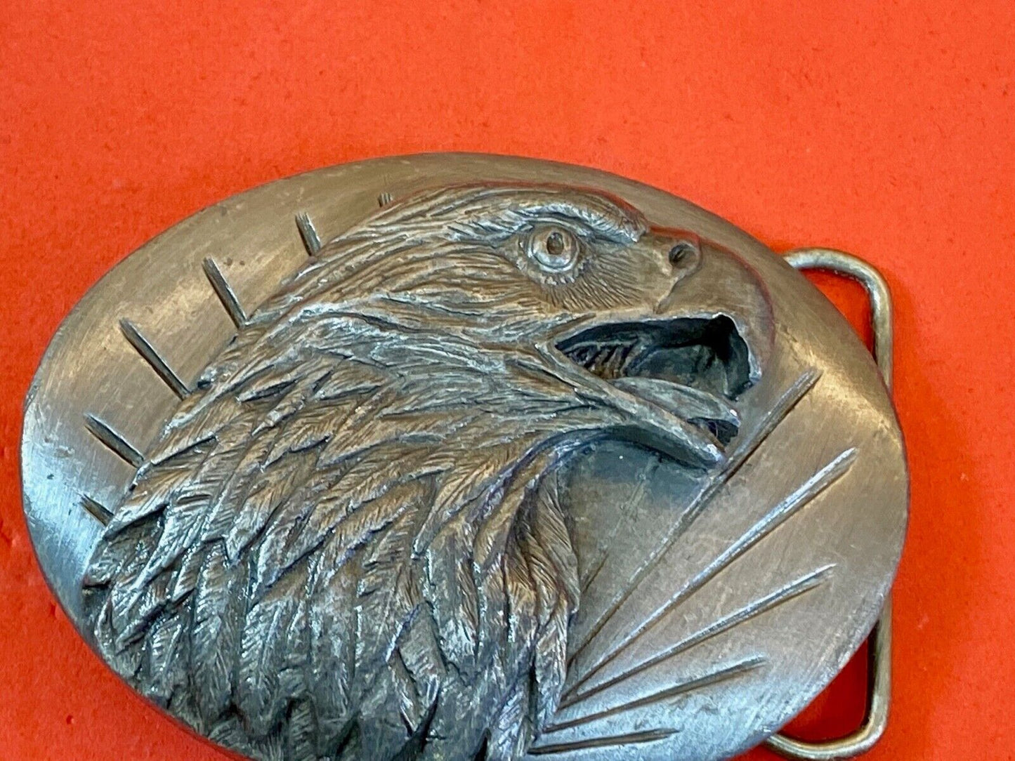 Vintage 1987 Western Eagle Flying High Hunting Wings Wide Belt Buckle Siskiyou