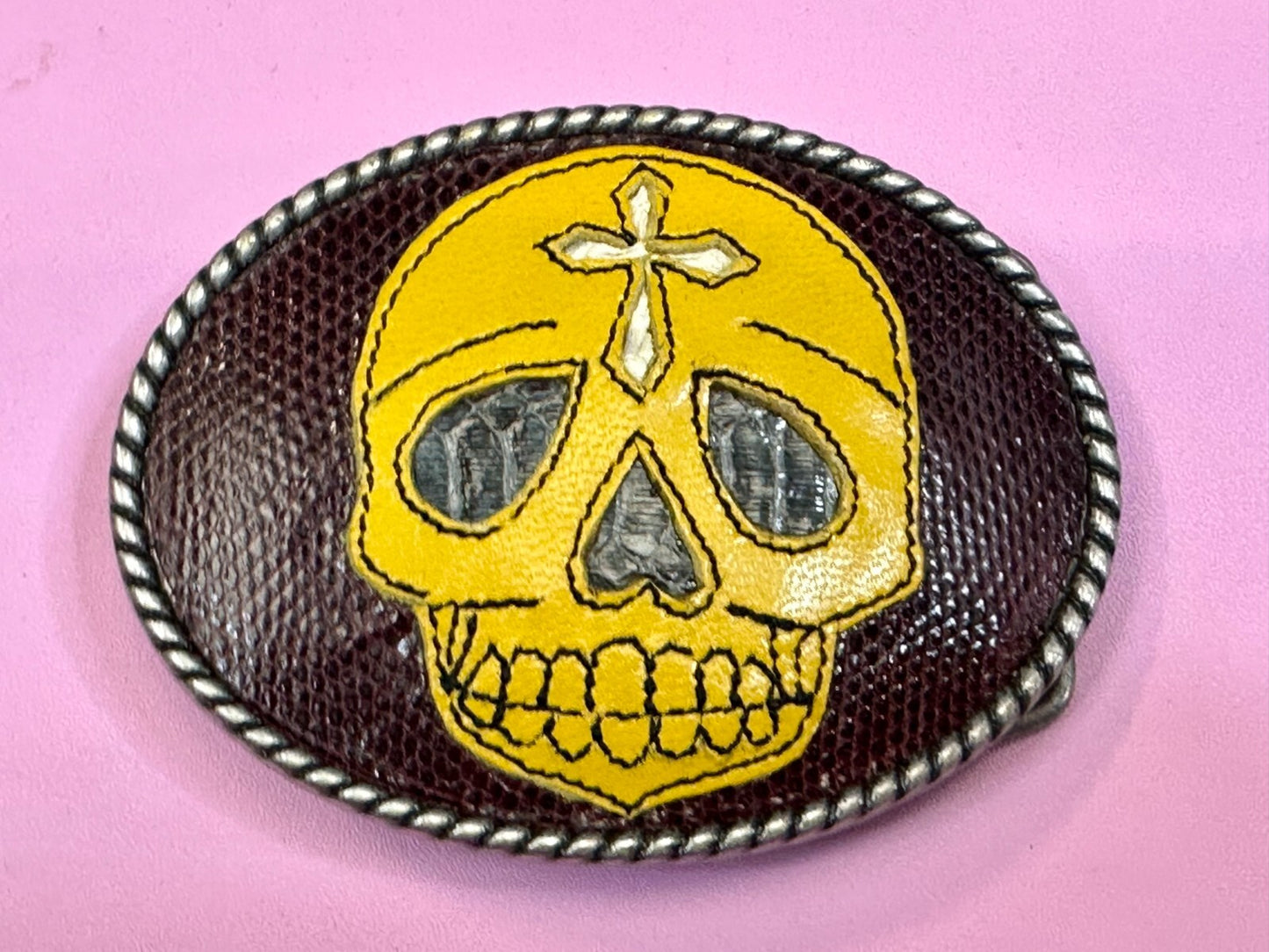 Aztec Skull Head Cross Leather Mexican Mexico Day Of The Dead Ivan Belt Buckle