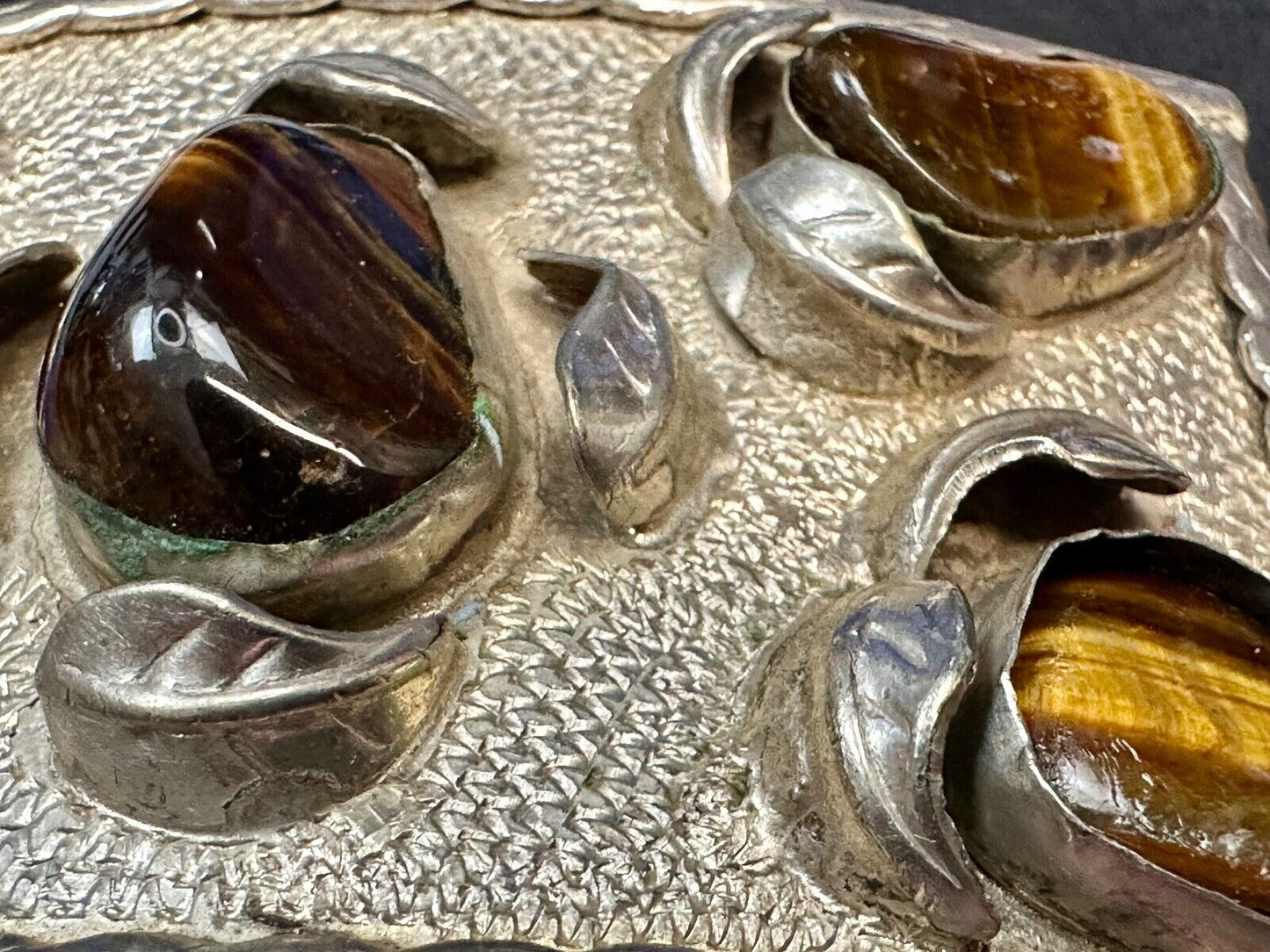 Tigerseye Gemstone Handmade Southwest Southwestern Vintage Alpaca Belt Buckle