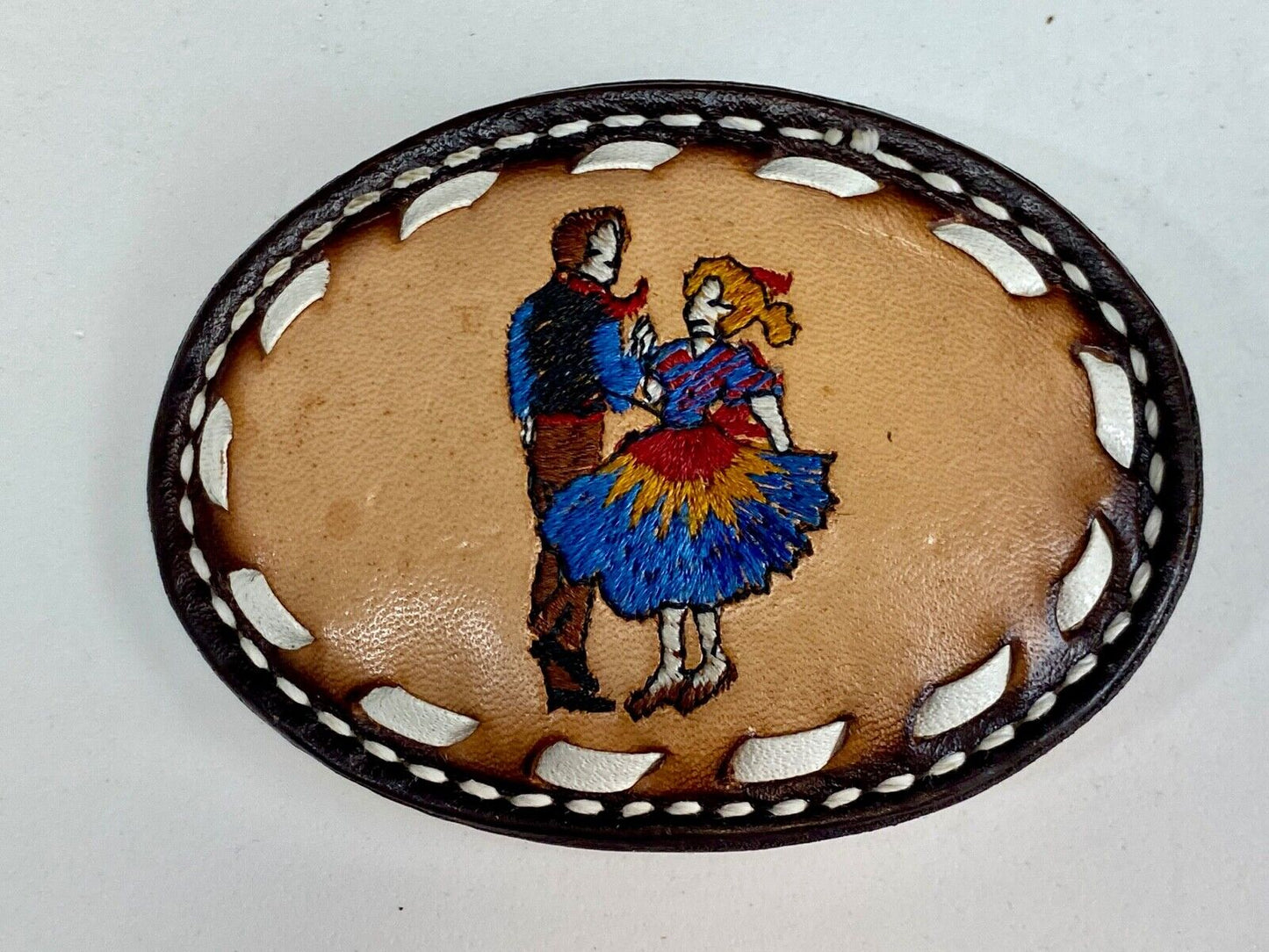 Vintage Cardat leather belt buckle with Country and Western Couple Dancing