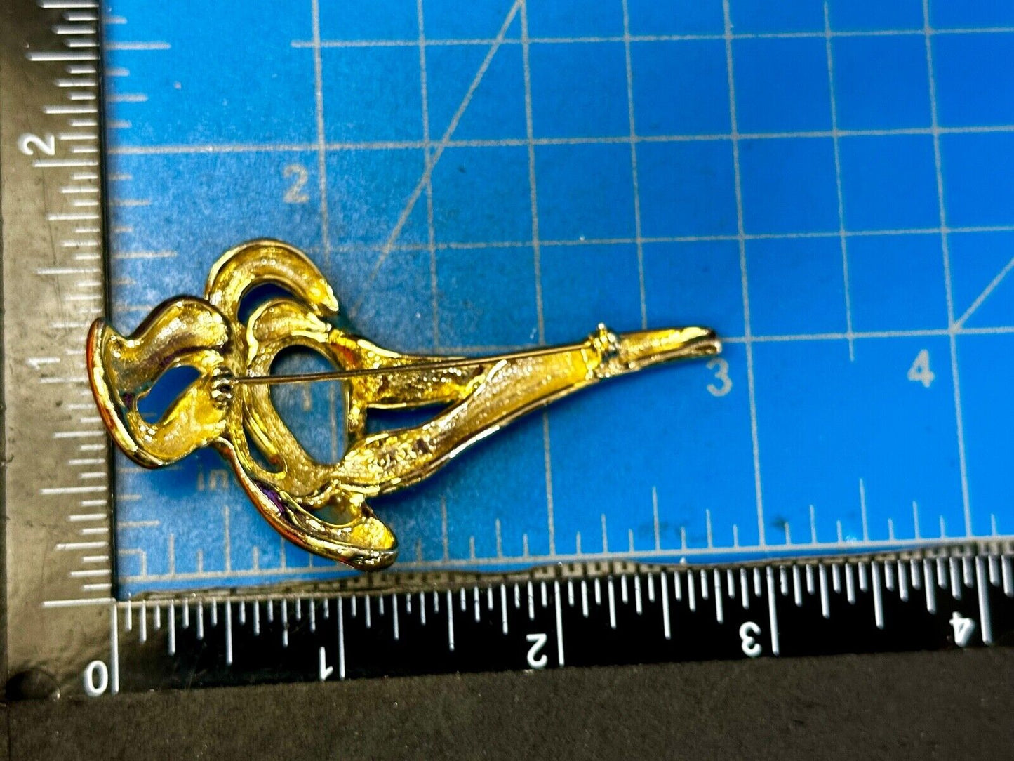 Swirl Abstract Unique Gold Tone Large 3" Vintage Brooch Pin Signed AJC