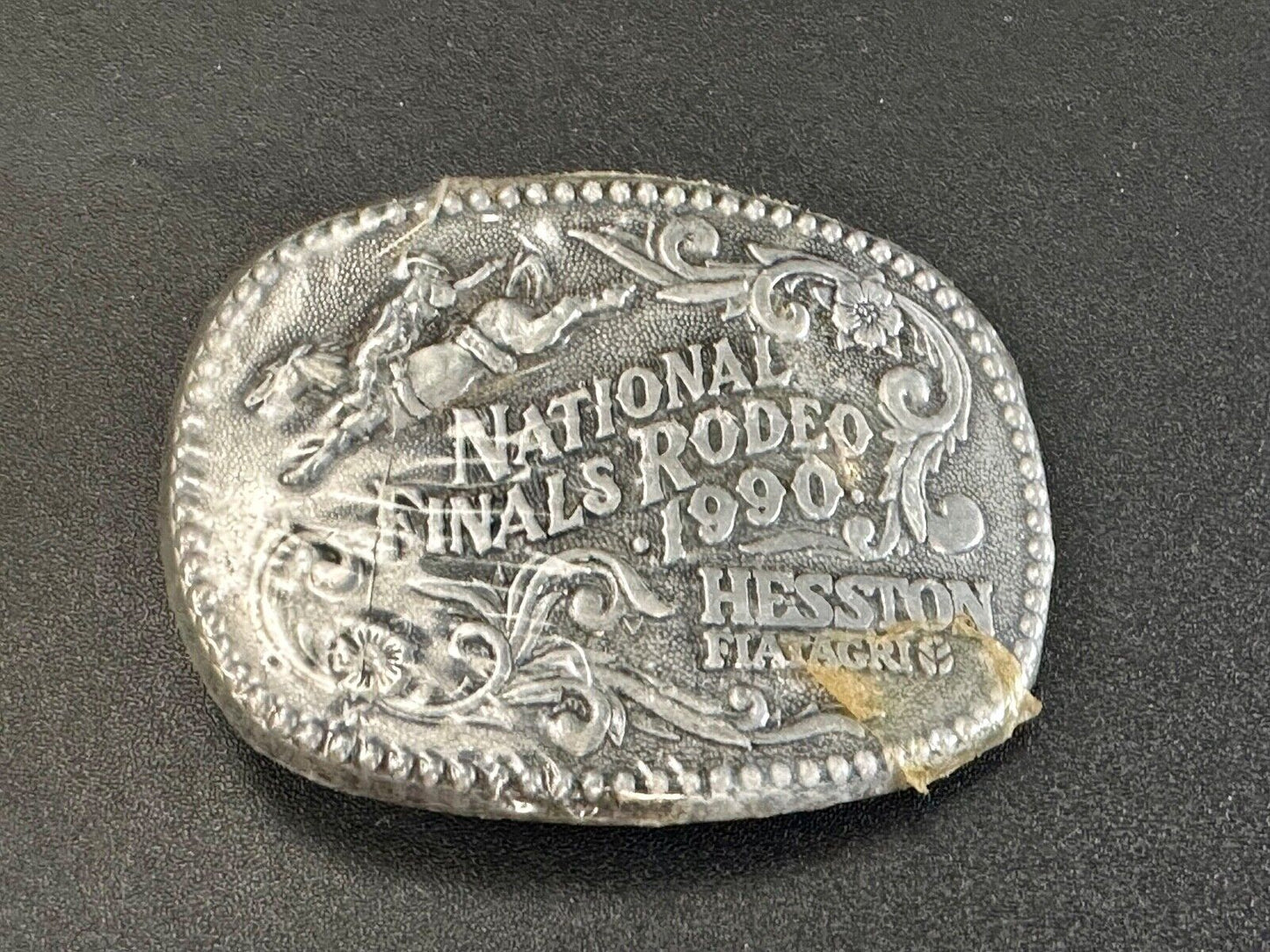 1990 Youth Size Hesston National Finals Rodeo Bull Riding Cowboys belt buckle