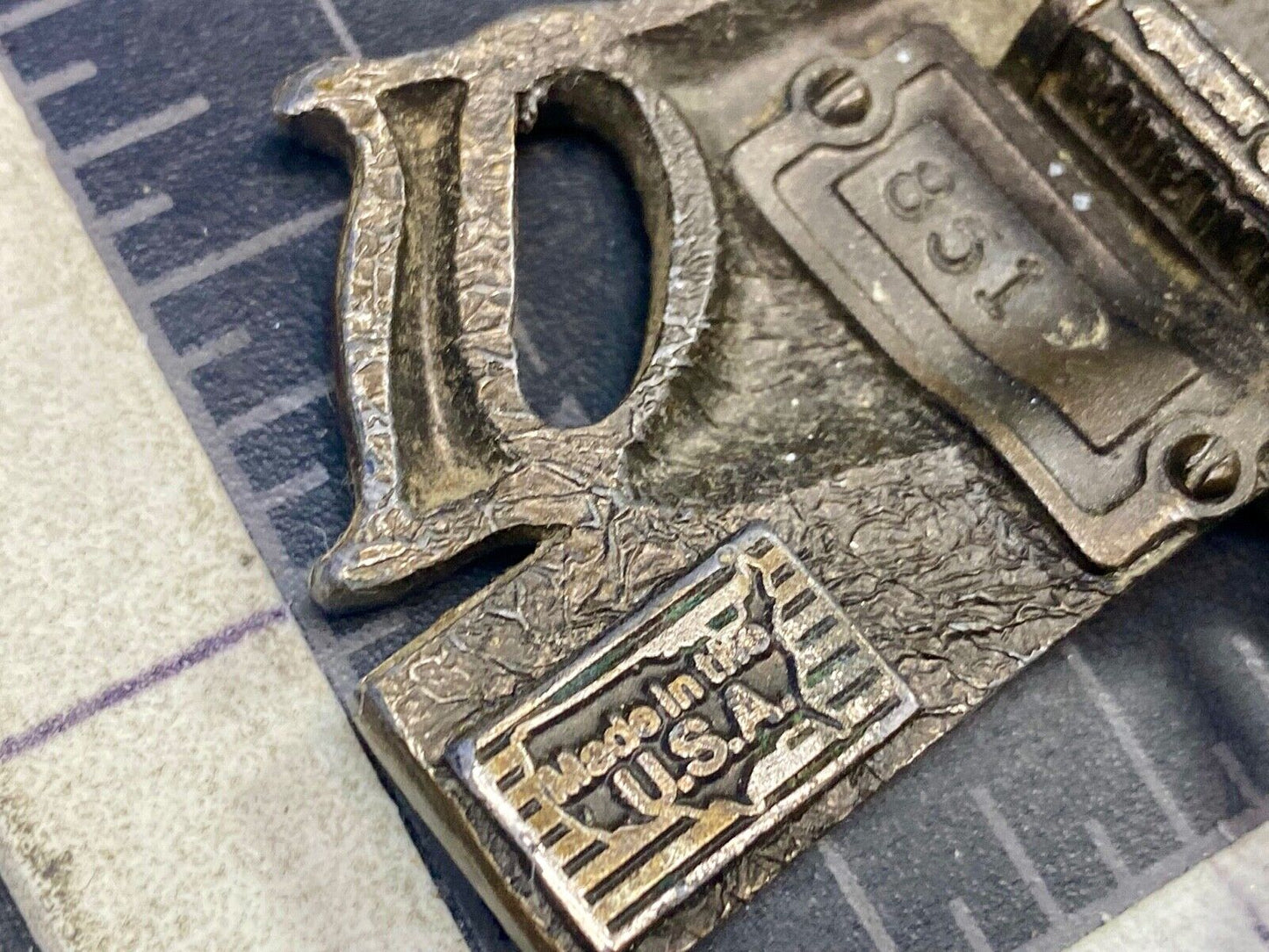 Vintage 1981 Great American Buckle Tools Belt Buckle Hammer Saw Level