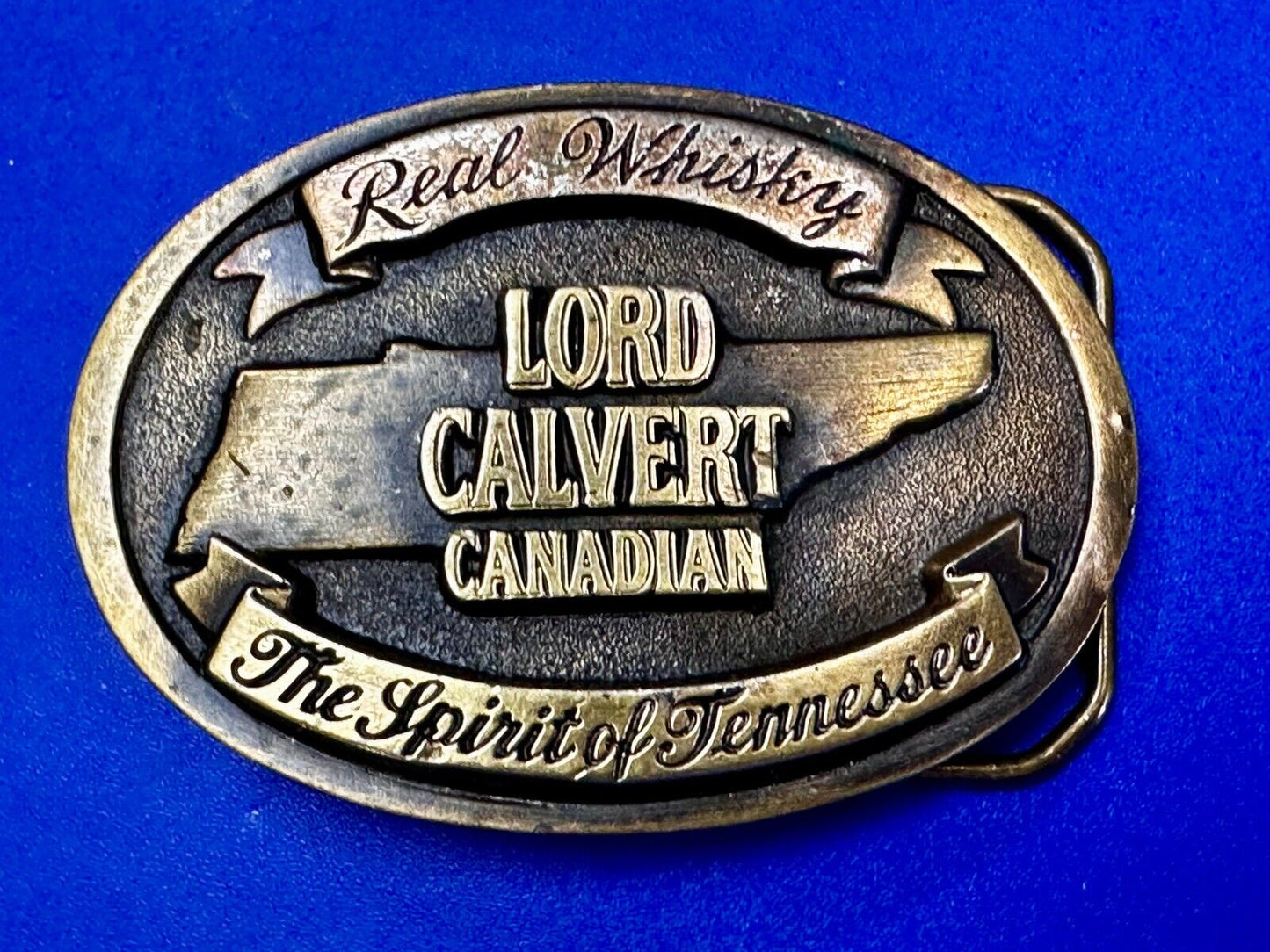 The Spirit of Tennessee Lord Calvert Real Canadian Whisky Promo Belt Buckle