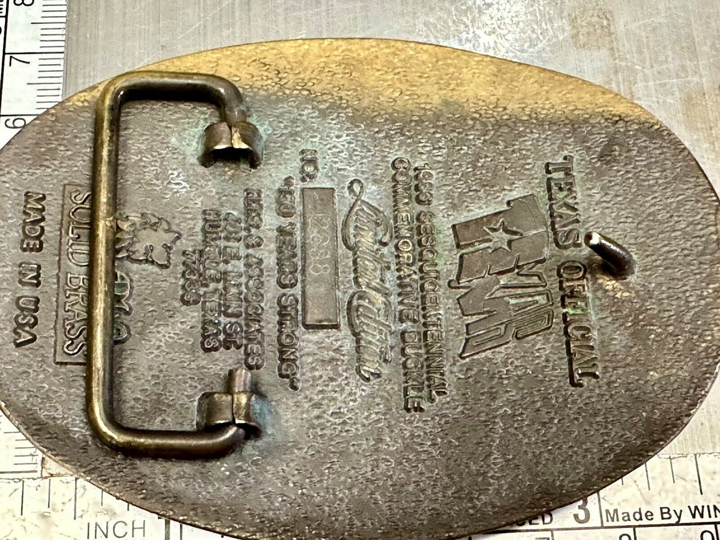 Texas Sesquicentennial 150 year celebration solid brass ADM belt buckle