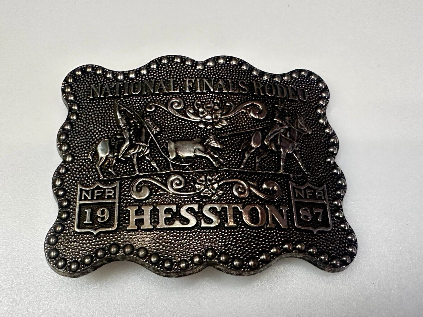 1987 ADM Hesston NFR National Finals Rodeo Cowboys Western Belt Buckle
