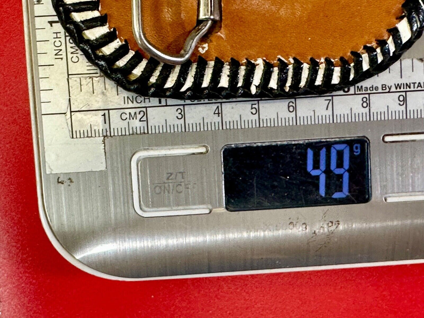 Vintage leather & stone? hand stitched belt buckle