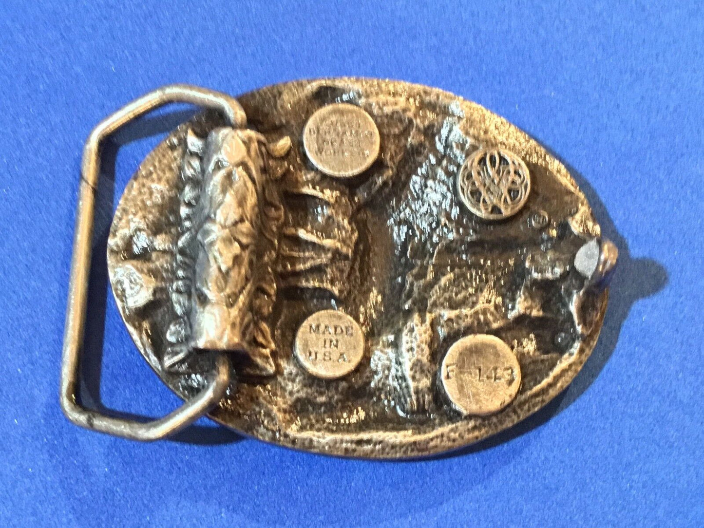 Vintage 1984 Bergamot brass works F-143 Strong DEER jumping over log fallen tree