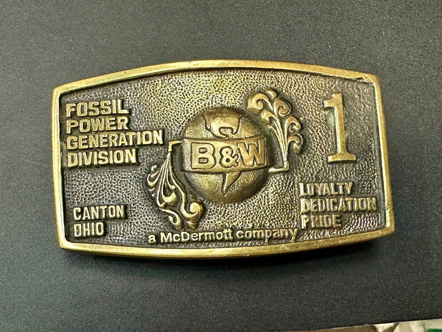 B&W FOSSIL POWER GENERATION DIVISION BRASS BELT BUCKLE by S. J. Broers Company